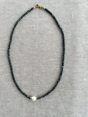 Black Spinel Necklace: Freshwater Pearl Accent, 14k Gold Filled