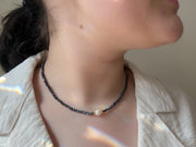 Black Spinel Necklace: Freshwater Pearl Accent, 14k Gold Filled
