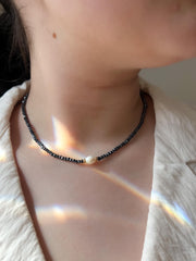 Black Spinel Necklace: Freshwater Pearl Accent, 14k Gold Filled