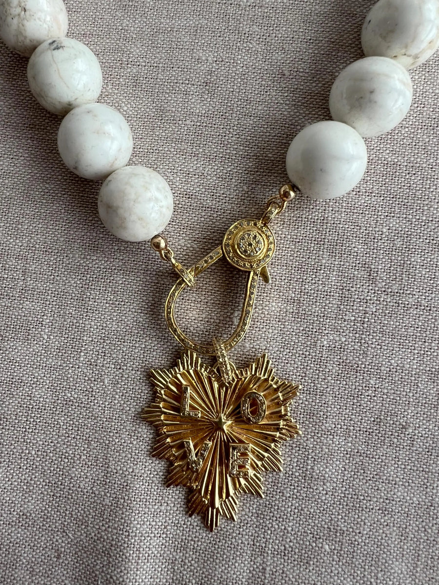 White Turquoise Necklace: 14k Gold Filled Heart Pendant, Boho Gemstone