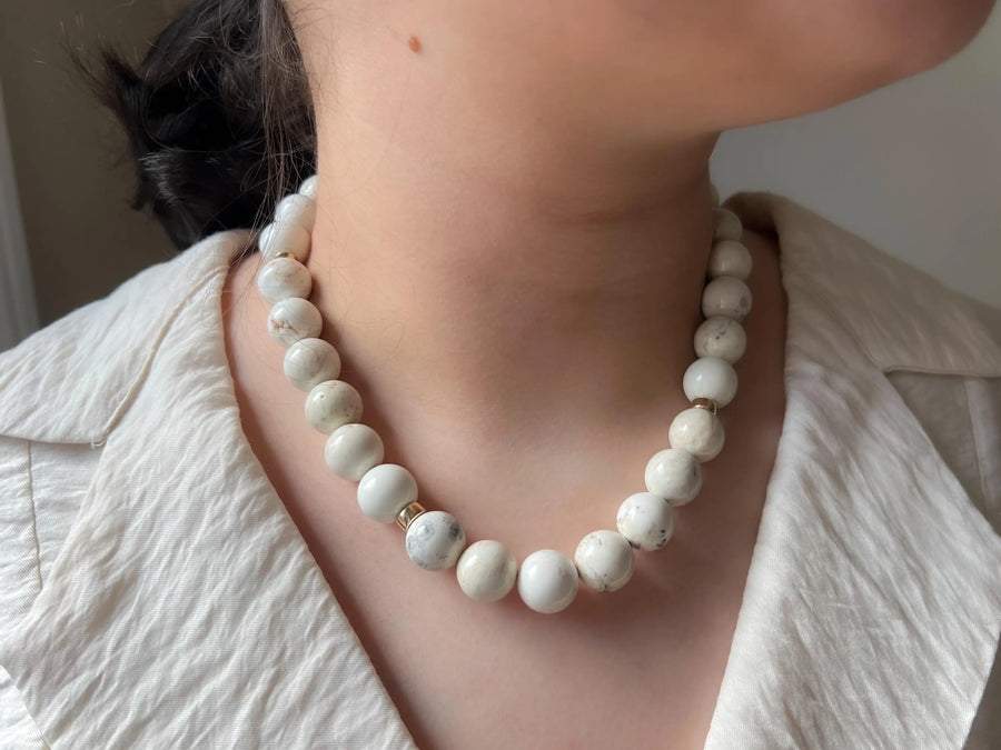 White Turquoise Necklace: 14k Gold Filled Heart Pendant, Boho Gemstone