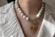 White Turquoise Necklace: 14k Gold Filled Heart Pendant, Boho Gemstone