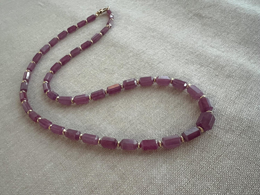 Ruby Necklace with Gold Accents: July Birthstone, Boho Gemstone Jewelry