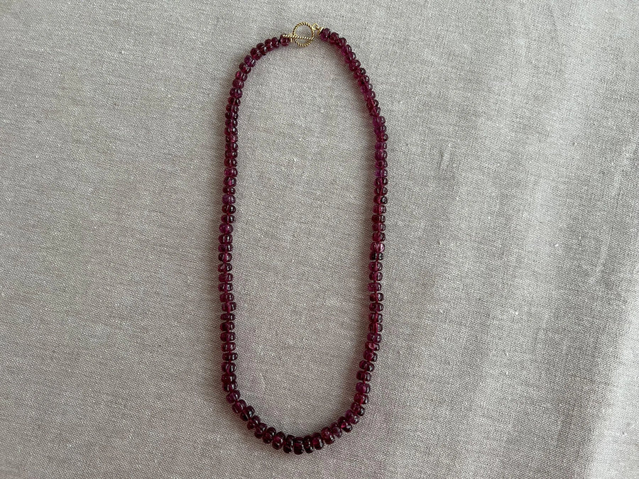 Carved Rhodolite Necklace: 14k Gold Filled Clasp, Hand Knotted Gemstone Necklace