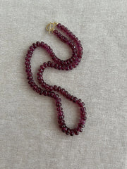 Carved Rhodolite Necklace: 14k Gold Filled Clasp, Hand Knotted Gemstone Necklace