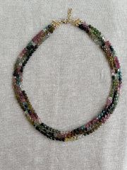 Tourmaline Triple Strand Necklace:  AAA Quality, 14k Gold Filled clasp, Statement Necklace, Classic Style