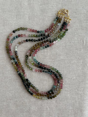 Tourmaline Triple Strand Necklace:  AAA Quality, 14k Gold Filled clasp, Statement Necklace, Classic Style
