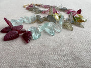 Carved Gemstone Leaves Necklace: Pink Tourmaline, Ruby, Aquamarine, Labradorite