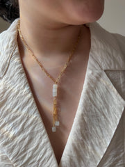 Moonstone Lariat Necklace: 14k Gold Filled Chain, June Birthstone