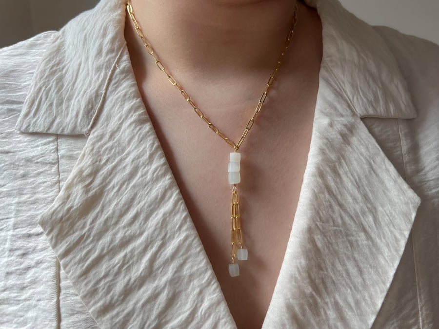 Moonstone Lariat Necklace: 14k Gold Filled Chain, June Birthstone