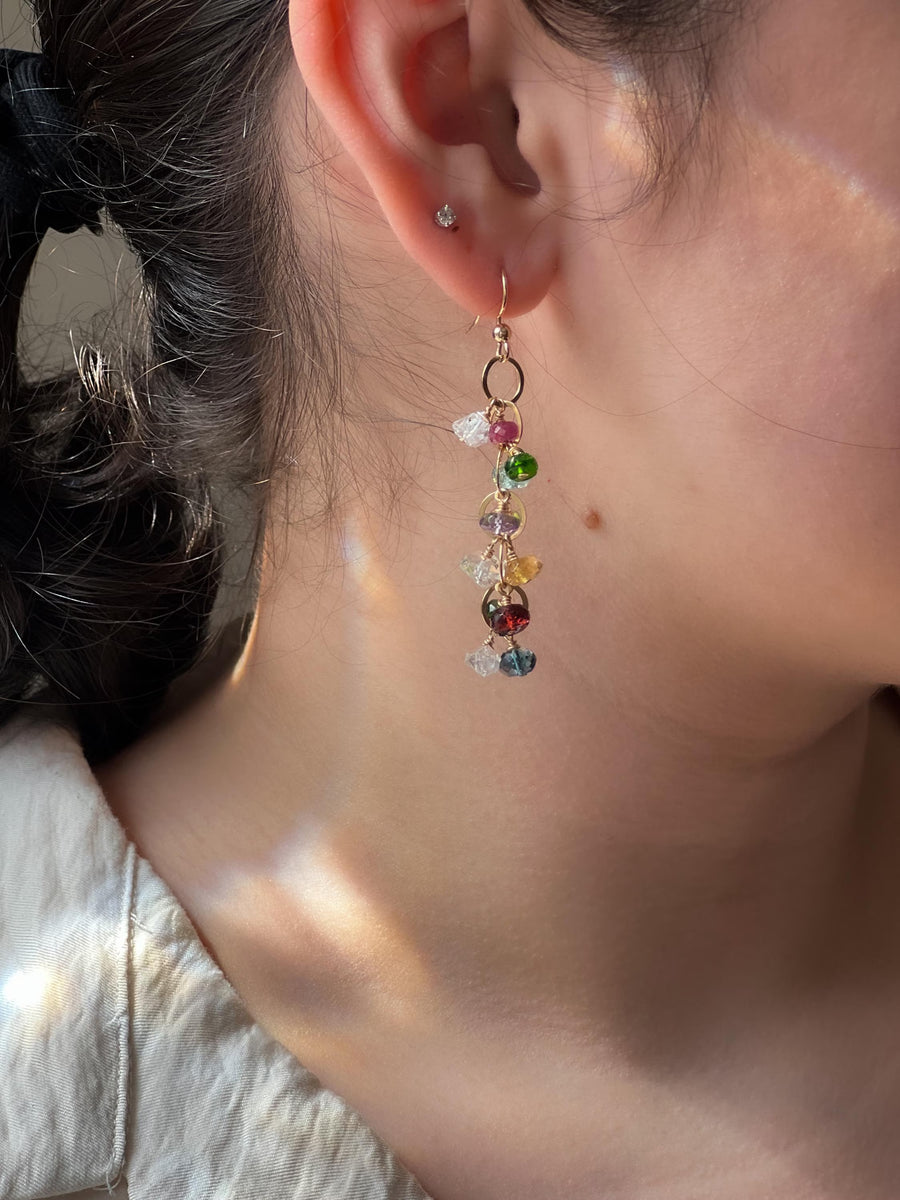 Mixed Gemstone Dangle Earrings: 14k Gold Filled Wire, Boho Jewelry