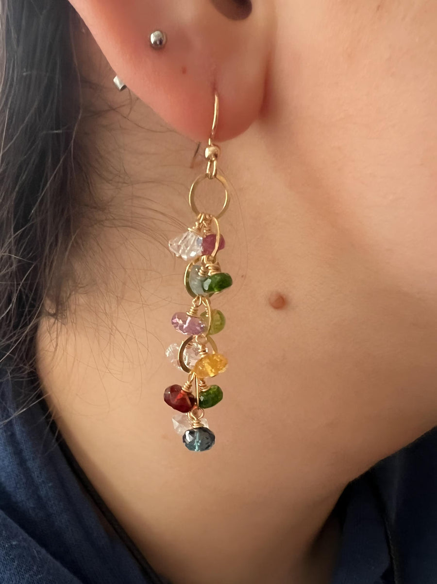 Mixed Gemstone Dangle Earrings: 14k Gold Filled Wire, Boho Jewelry