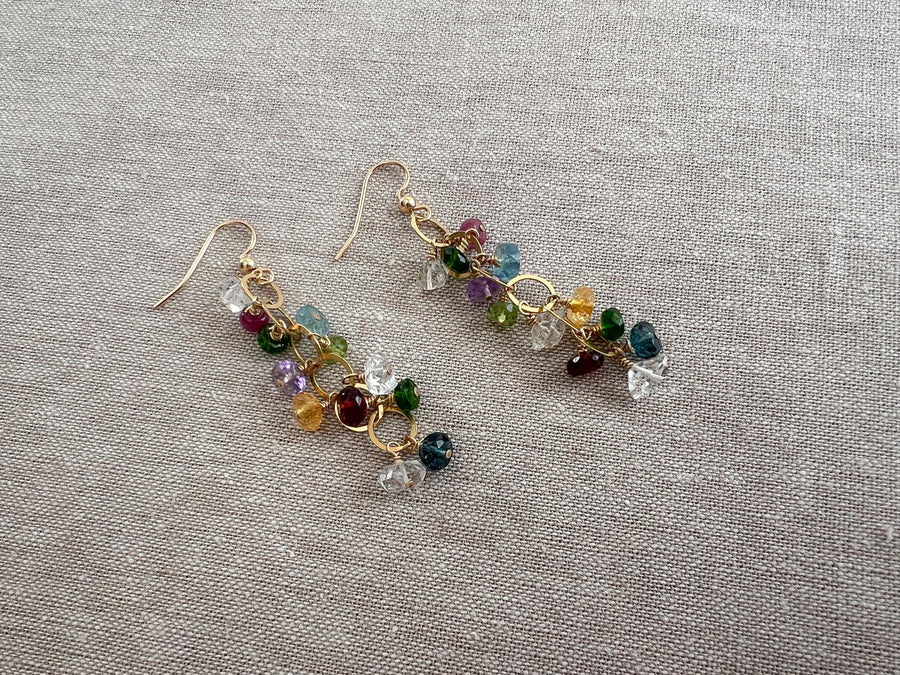 Mixed Gemstone Dangle Earrings: 14k Gold Filled Wire, Boho Jewelry