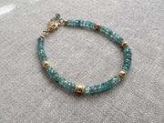 Blue Zircon Bracelet: Handmade Gemstone Bracelet with 14k Gold Accents