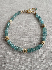 Blue Zircon Bracelet: Handmade Gemstone Bracelet with 14k Gold Accents