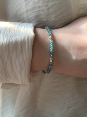 Blue Zircon Bracelet: Handmade Gemstone Bracelet with 14k Gold Accents