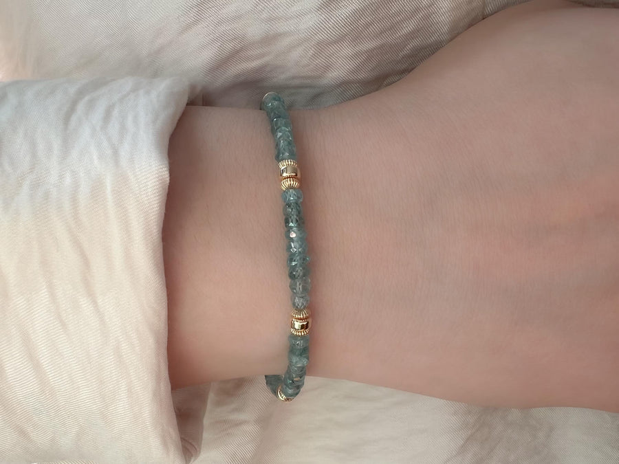 Blue Zircon Bracelet: Handmade Gemstone Bracelet with 14k Gold Accents