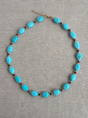 Turquoise & Garnet Necklace: 14k Gold Filled Accents, Gemstone Layering Necklace