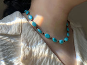 Turquoise & Garnet Necklace: 14k Gold Filled Accents, Gemstone Layering Necklace