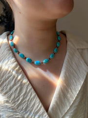 Turquoise & Garnet Necklace: 14k Gold Filled Accents, Gemstone Layering Necklace