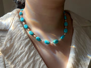 Turquoise Necklace: Freshwater Pearl Accents, 14k Gold Filled clasp