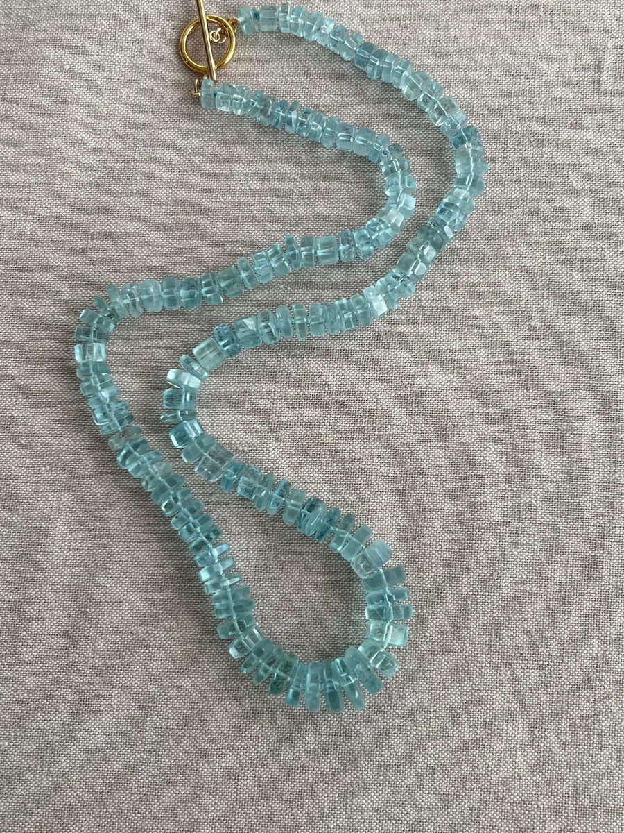Aquamarine Bolts Necklace: Faceted Gemstone Bolts, 14k Gold Filled Clasp