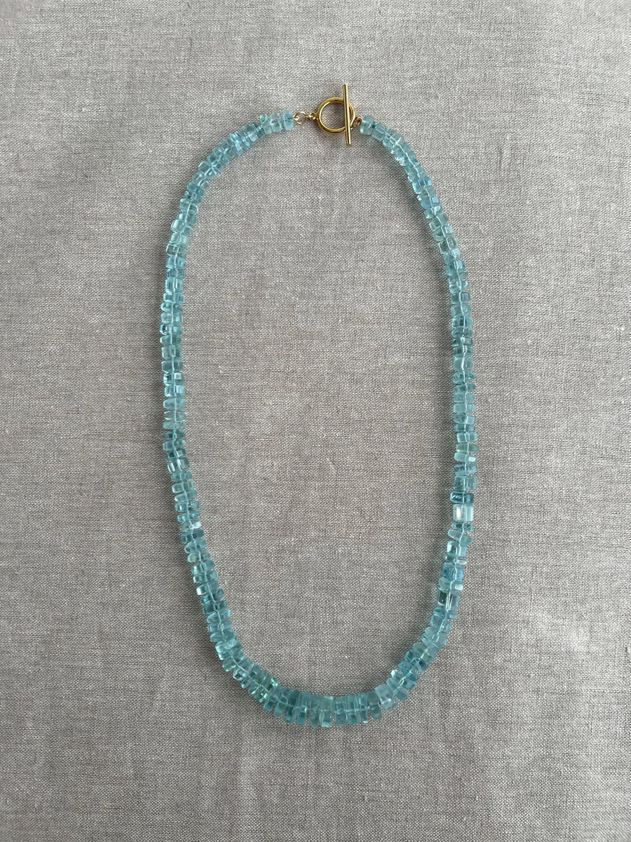 Aquamarine Bolts Necklace: Faceted Gemstone Bolts, 14k Gold Filled Clasp