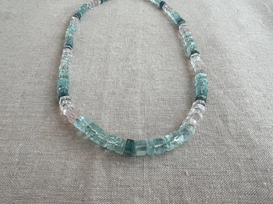 Morganite Aquamarine Gemstone Necklace: Hand Knotted Boho Jewelry, March Birthstone