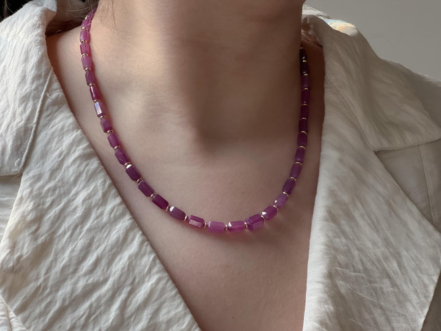 Ruby Necklace with Gold Accents: July Birthstone, Boho Gemstone Jewelry