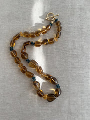 Whiskey Quartz Necklace: London Blue Topaz Accents, Hand Knotted Gemstone Necklace