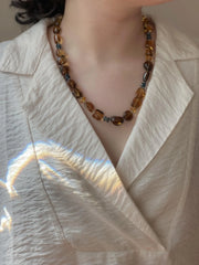 Whiskey Quartz Necklace: London Blue Topaz Accents, Hand Knotted Gemstone Necklace