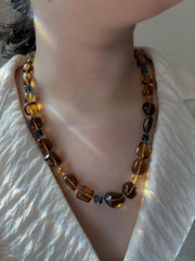 Whiskey Quartz Necklace: London Blue Topaz Accents, Hand Knotted Gemstone Necklace