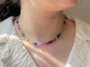 Multi-Color Sapphire Teardrop Necklace: Hand-Knotted Gemstone, Boho Style