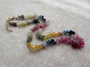 Multi-Color Sapphire Teardrop Necklace: Hand-Knotted Gemstone, Boho Style