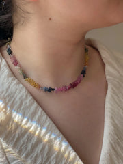 Multi-Color Sapphire Teardrop Necklace: Hand-Knotted Gemstone, Boho Style