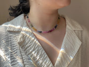 Multi-Color Sapphire Teardrop Necklace: Hand-Knotted Gemstone, Boho Style
