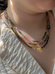 Tourmaline Triple Strand Necklace:  AAA Quality, 14k Gold Filled clasp, Statement Necklace, Classic Style