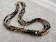 Tourmaline Triple Strand Necklace:  AAA Quality, 14k Gold Filled clasp, Statement Necklace, Classic Style