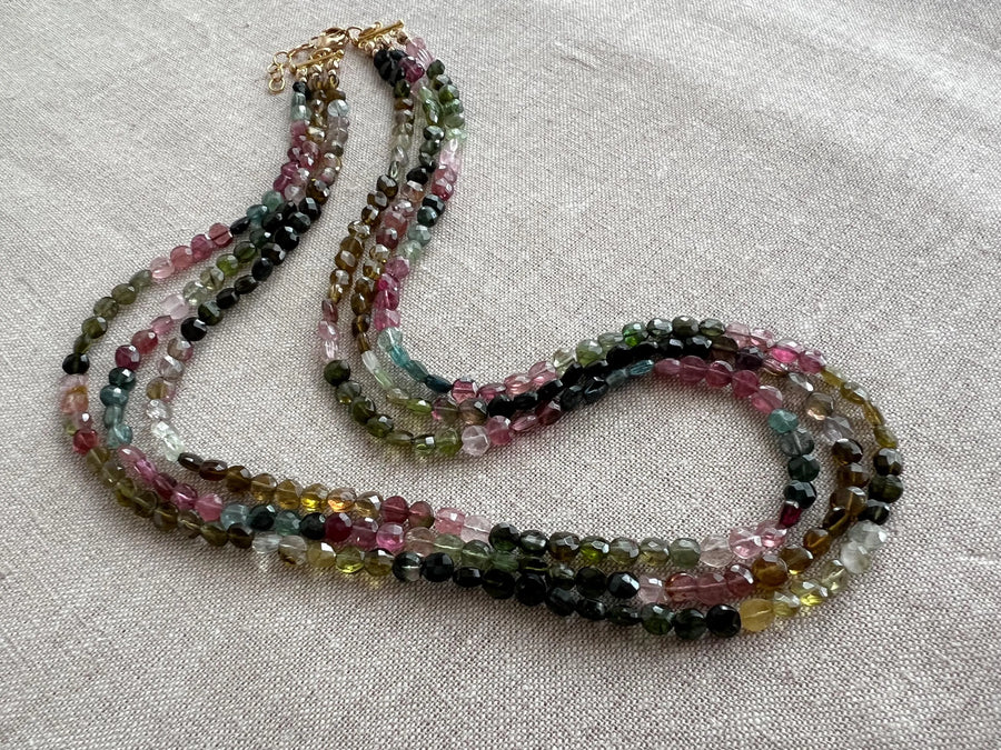 Tourmaline Triple Strand Necklace:  AAA Quality, 14k Gold Filled clasp, Statement Necklace, Classic Style