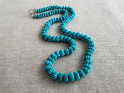Sleeping Beauty Carved Turquoise Necklace: Hand Knotted Gemstone, 14k Gold Filled Clasp