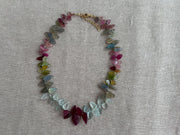 Carved Gemstone Leaves Necklace: Pink Tourmaline, Ruby, Aquamarine, Labradorite