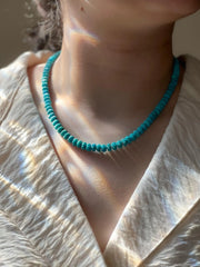 Sleeping Beauty Carved Turquoise Necklace: Hand Knotted Gemstone, 14k Gold Filled Clasp