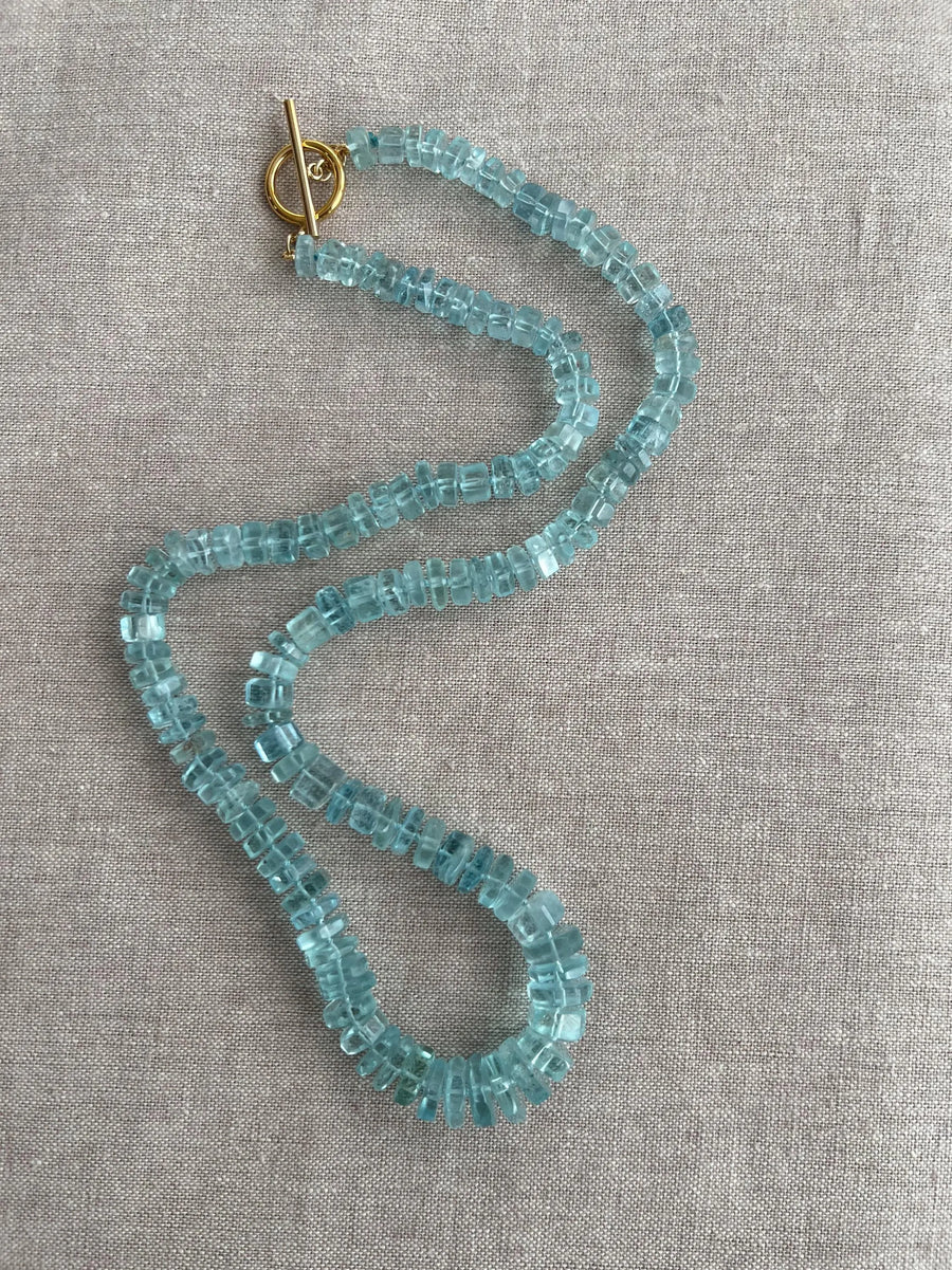 Aquamarine Bolts Necklace: Faceted Gemstone Bolts, 14k Gold Filled Clasp