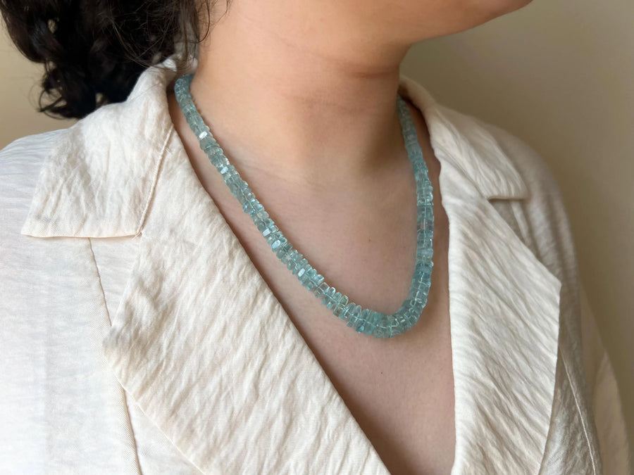 Aquamarine Bolts Necklace: Faceted Gemstone Bolts, 14k Gold Filled Clasp