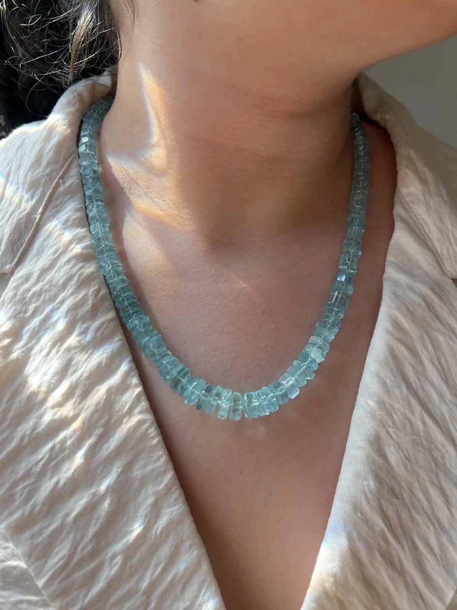 Aquamarine Bolts Necklace: Faceted Gemstone Bolts, 14k Gold Filled Clasp