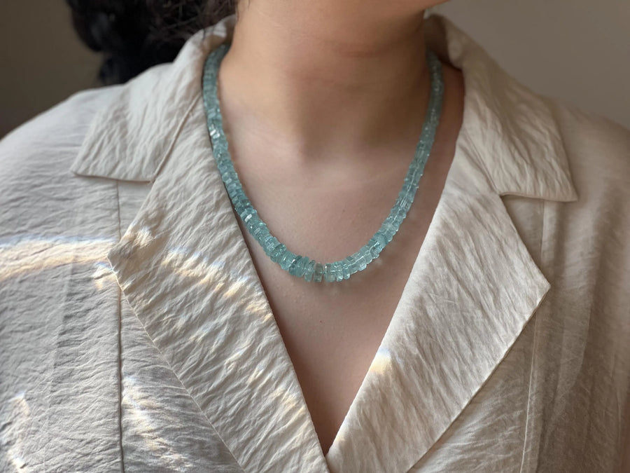 Aquamarine Bolts Necklace: Faceted Gemstone Bolts, 14k Gold Filled Clasp