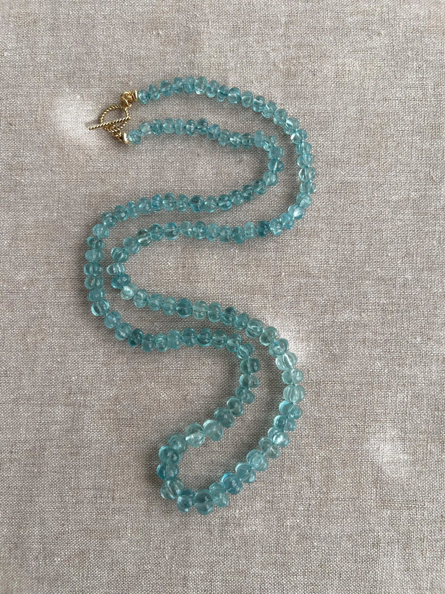 Aquamarine Carved Pumpkin Necklace: Hand Knotted Gemstone, 14k Gold Filled