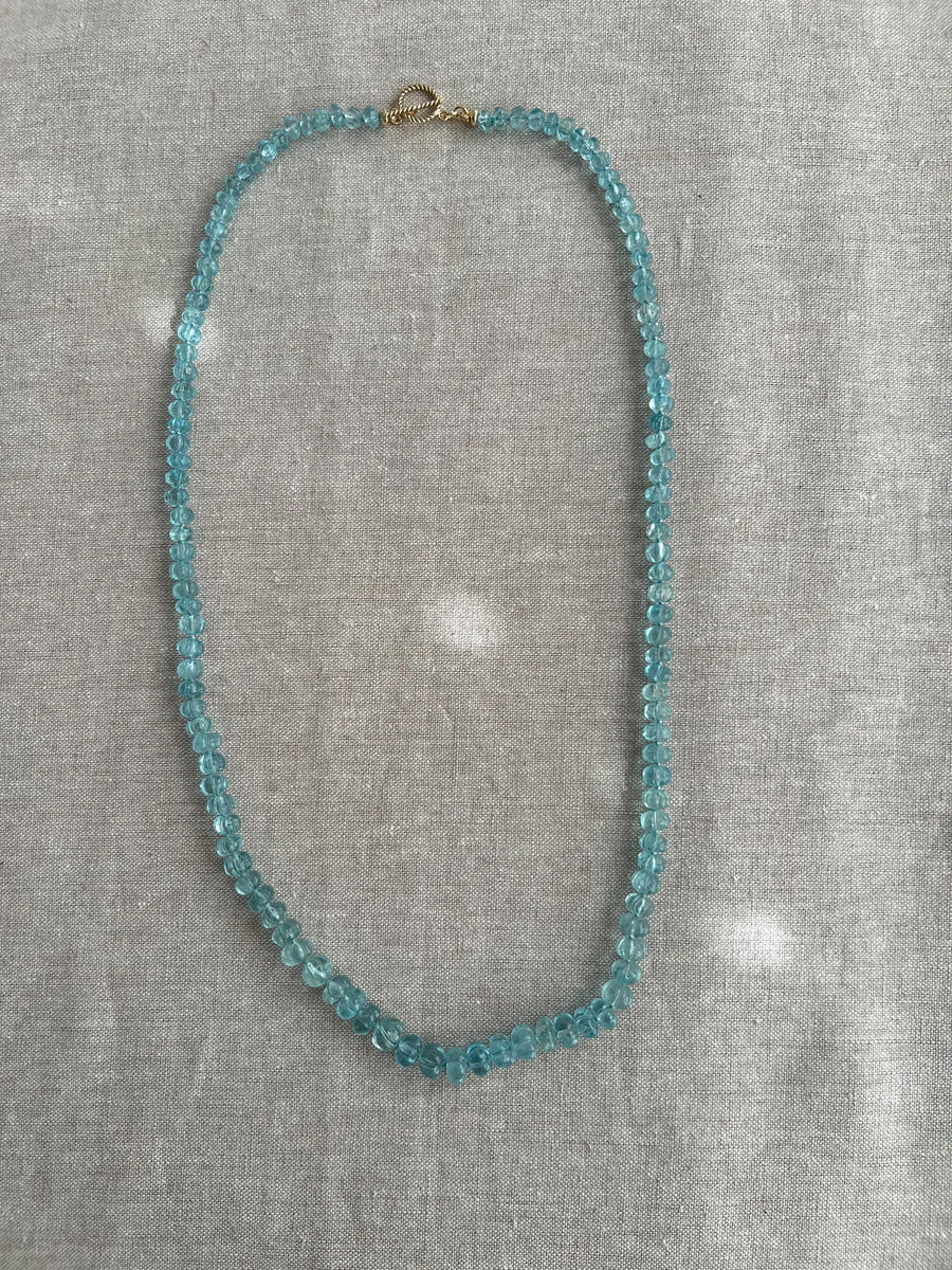 Aquamarine Carved Pumpkin Necklace: Hand Knotted Gemstone, 14k Gold Filled