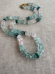 Morganite Aquamarine Gemstone Necklace: Hand Knotted Boho Jewelry, March Birthstone