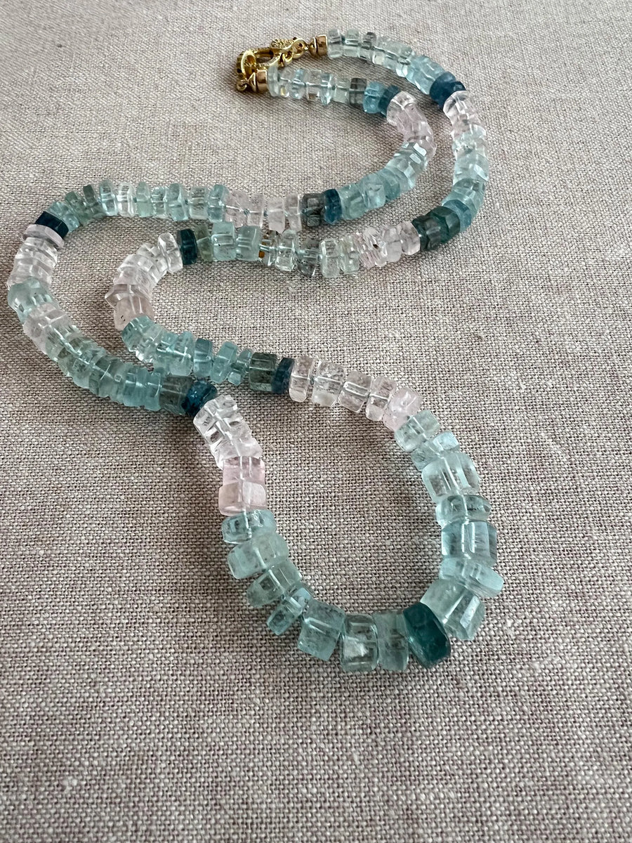 Morganite Aquamarine Gemstone Necklace: Hand Knotted Boho Jewelry, March Birthstone